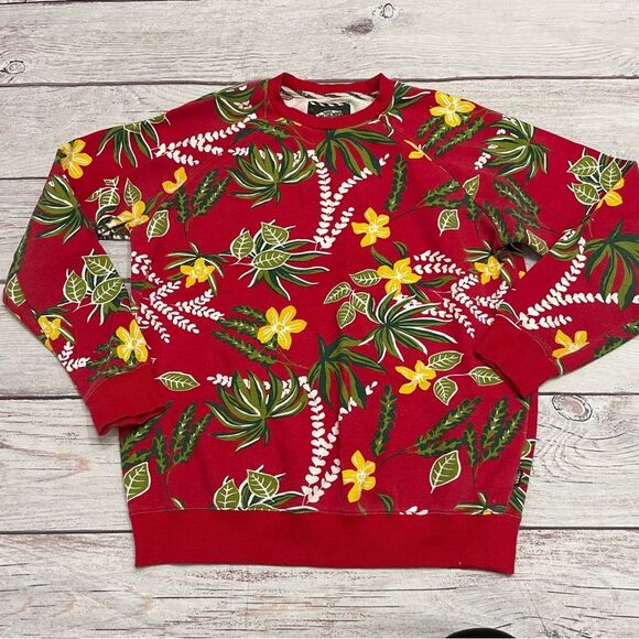 VANS Off The Wall Tropical Hawaiian Crewneck Sweatshirt Red Green Size Medium - Picture 1 of 6
